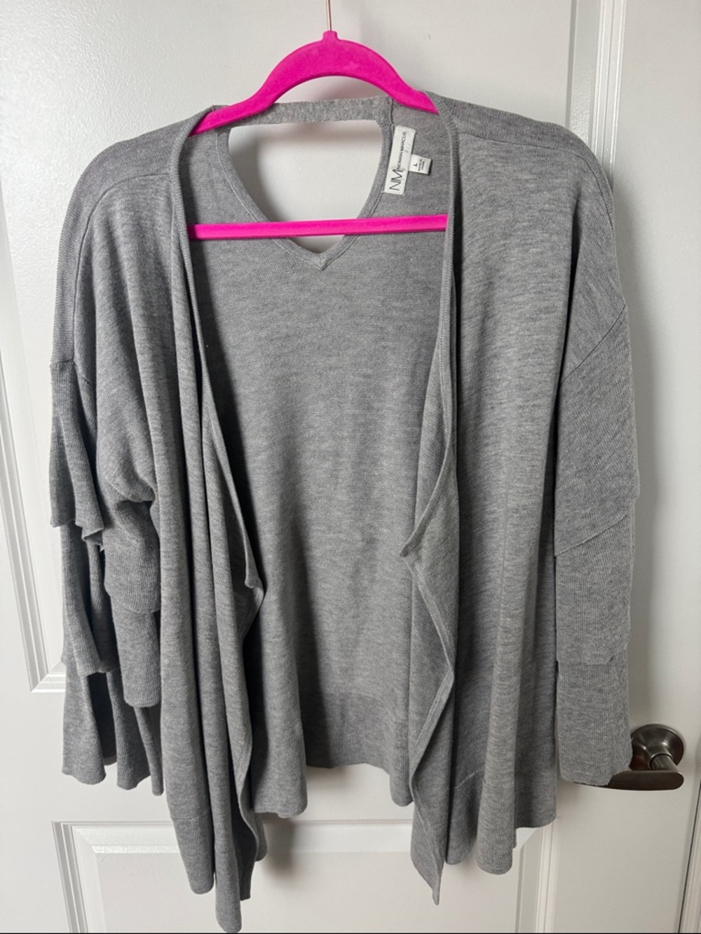 Neiman Marcus Light Gray V-Neck Open-Front Cardigan